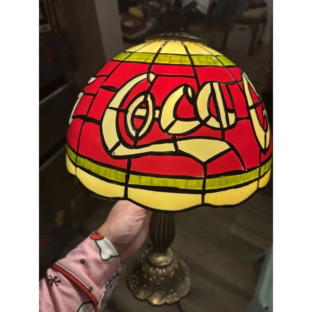 Coca-Cola Tiffany Style Stained Table Lamp – Plastic Shade, Metal Base – Vintage